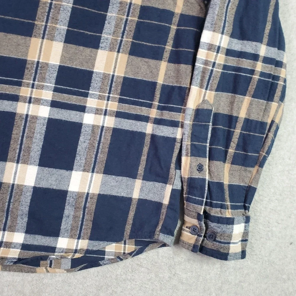 True Religion Shirt Mens Large Blue Plaid Flannel Button Up Long Sleeve Casual